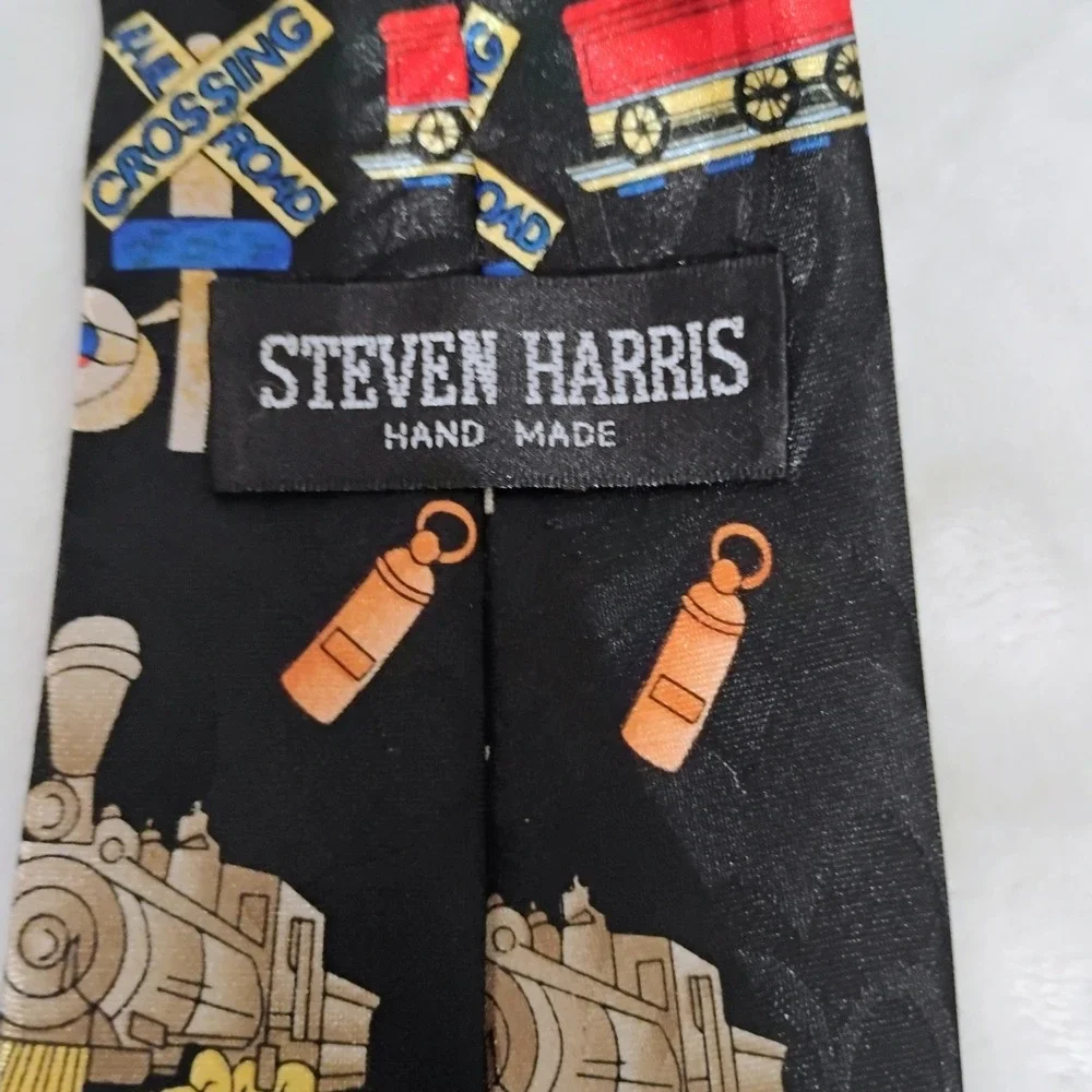 Steven Harris Mens Train Locomotive Railroad Crossing Novelty‎ Tie Model